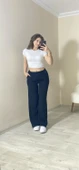 Yüksek Bel Beli Lastikli Bol Paça Pantolon – Siyah - 3