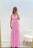 Askılı Belmando Desenli İp Askılı Elbise Pembe - 2