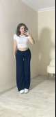 Yüksek Bel Beli Lastikli Bol Paça Pantolon – Siyah - 1