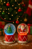 2 Adet Led Işıklı Mini Kar Küresi 6,5 cm – Noel Baba & Yılbaşı Çam Ağacı Dekoratif Işıklı Biblo - 3