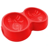 8566 Çiftli Kedi/Köpek Mama Kabı Kırmızı - 1