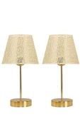 Star Gold Ayaklı Abajur Rattan Hasır Başlık Yatak Odası Salon Masa Lambası 2 Adet thumbnail 1