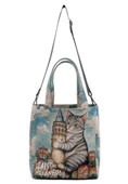 Kadın Vegan Mavi Large Tote Bag - Galata Cat Tasarım - 3