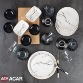 Acar 25 Parça Stoneware Majori Siyah Beyaz Kahvaltı Takımı 10455 - 1