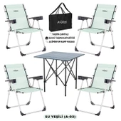 4 Adet Katlanır Kamp Sandalyesi ve Alüminyum Masa Seti - Rock Dark - Su Yeşili - Taşıma Çantalı - 1