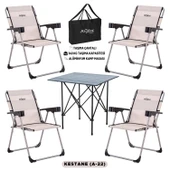 4 Adet Katlanır Kamp Sandalyesi ve Alüminyum Masa Seti - Rock Dark - Kestane - Taşıma Çantalı - 1