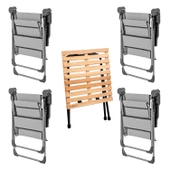 4 Adet Katlanır Kamp Sandalyesi ve Masa Seti - Rock - Kül Gri A14 - Bardaklıklı - 140 KG - 2