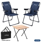 2 Adet Katlanır Kamp Sandalyesi ve Masa Seti - Rest - Taşıma Çantalı - Lacivert - 130 KG Taşıma - 1