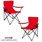 2 Adet Katlanır Kamp Sandalyesi - Piknik Plaj Sandalyesi - (DY.001) - Kırmızı - Taşıma Çantalı - 1