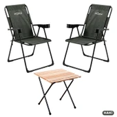 2 Adet Katlanır Kamp Sandalyesi ve Masa Seti - Rest - Haki - 130 KG Taşıma - 1