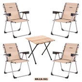 4 Adet Katlanır Kamp Sandalyesi ve Masa Seti - Rock - Bej - Bardaklıklı - 140 KG - 1