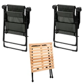 2 Adet Katlanır Kamp Sandalyesi ve Masa Seti - Rest - Haki - 130 KG Taşıma - 2