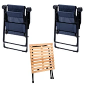2 Adet Katlanır Kamp Sandalyesi ve Masa Seti - Rest - Taşıma Çantalı - Lacivert - 130 KG Taşıma - 2
