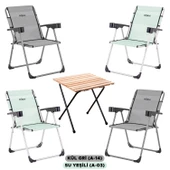 4 Adet Katlanır Kamp Sandalyesi ve Masa Seti - Rock - Kül Gri / Su Yeşili - Bardaklıklı - 140 KG - 1