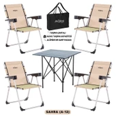 4 Adet Katlanır Kamp Sandalyesi ve Alüminyum Masa Seti - Rock Dark - Sahra - Taşıma Çantalı - 1