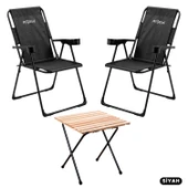 2 Adet Katlanır Kamp Sandalyesi ve Masa Seti - Rest - Siyah - 130 KG Taşıma - 1