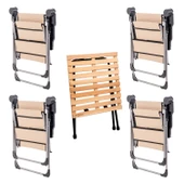 4 Adet Katlanır Kamp Sandalyesi ve Masa Seti - Rock - Bej - Bardaklıklı - 140 KG - 2