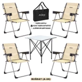 4 Adet Katlanır Kamp Sandalyesi ve Alüminyum Masa Seti - Rock Silver - Buğday - Taşıma Çantalı thumbnail 1