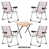 4 Adet Katlanır Kamp Sandalyesi ve Masa Seti - Rock - Kestane - Bardaklıklı - 140 KG - 1