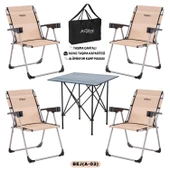 4 Adet Katlanır Kamp Sandalyesi ve Alüminyum Masa Seti - Rock Dark - Bej - Taşıma Çantalı thumbnail 1