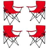 4 Adet Katlanır Kamp Sandalyesi - Piknik Plaj Sandalyesi - (DY.001) - Kırmızı - Taşıma Çantalı - 1