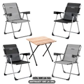 4 Adet Katlanır Kamp Sandalyesi ve Masa Seti - Rock - Kül Gri / Antrasit - Bardaklıklı - 140 KG - 1