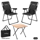 2 Adet Katlanır Kamp Sandalyesi ve Masa Seti - Rest - Taşıma Çantalı - Siyah - 130 KG Taşıma thumbnail 1
