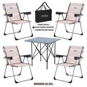 4 Adet Katlanır Kamp Sandalyesi ve Alüminyum Masa Seti - Rock Dark - Bozkır - Taşıma Çantalı - 1