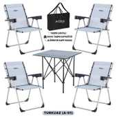 4 Adet Katlanır Kamp Sandalyesi ve Alüminyum Masa Seti - Rock Dark - Turkuaz - Taşıma Çantalı thumbnail 1