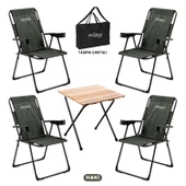 4 Adet Katlanır Kamp Sandalyesi ve Masa Seti - Rest - Taşıma Çantalı - Haki - 130 KG Taşıma thumbnail 1