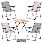 4 Adet Katlanır Kamp Sandalyesi ve Masa Seti - Rock - Kül Gri / Kestane - Bardaklıklı - 140 KG - 1