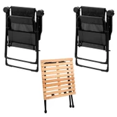 2 Adet Katlanır Kamp Sandalyesi ve Masa Seti - Rest - Siyah - 130 KG Taşıma - 2