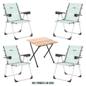 4 Adet Katlanır Kamp Sandalyesi ve Masa Seti - Rock - Su Yeşili - Bardaklıklı - 140 KG - 1