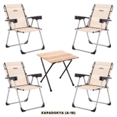 4 Adet Katlanır Kamp Sandalyesi ve Masa Seti - Rock - Kapadokya - Bardaklıklı - 140 KG - 1