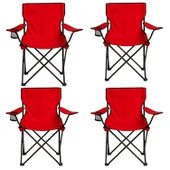 4 Adet Katlanır Kamp Sandalyesi - Piknik Plaj Sandalyesi - (DY.001) - Kırmızı - Taşıma Çantalı - 2