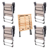 4 Adet Katlanır Kamp Sandalyesi ve Masa Seti - Rock - Kestane - Bardaklıklı - 140 KG - 2