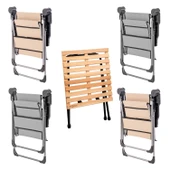 4 Adet Katlanır Kamp Sandalyesi ve Masa Seti - Rock - Kül Gri / Bej - Bardaklıklı - 140 KG - 2