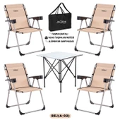 4 Adet Katlanır Kamp Sandalyesi ve Alüminyum Masa Seti - Rock Silver - Bej - Taşıma Çantalı - 1