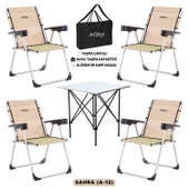 4 Adet Katlanır Kamp Sandalyesi ve Alüminyum Masa Seti - Rock Silver - Sahra - Taşıma Çantalı - 1
