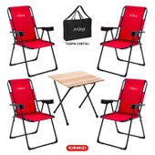 4 Adet Katlanır Kamp Sandalyesi ve Masa Seti - Rest - Taşıma Çantalı - Kırmızı - 130 KG Taşıma - 1