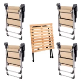 4 Adet Katlanır Kamp Sandalyesi ve Masa Seti - Rock - Sahra - Bardaklıklı - 140 KG - 6