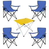 4 Adet Katlanır Kamp Sandalyesi ve Masa Seti - (DY.001) - Lacivert/Sarı - Plaj Sandalyesi - 1