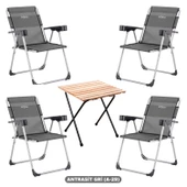 4 Adet Katlanır Kamp Sandalyesi ve Masa Seti - Rock - Antrasit - Bardaklıklı - 140 KG - 1