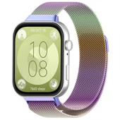 Huawei Watch Fit 3 Uyumlu Paslanmaz Hasır Örgü Metal Milano Kordon Strap  Rainbow - 1