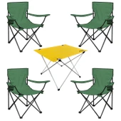 4 Adet Katlanır Kamp Sandalyesi ve Masa Seti - (DY.001) - Haki/Sarı - Plaj Sandalyesi - 1