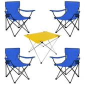 4 Adet Katlanır Kamp Sandalyesi ve Masa Seti - (DY.001) - Mavi/Sarı - Plaj Sandalyesi thumbnail 1