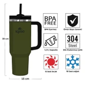 Çelik Mug Termos - Igloo - Stadler - 1.2 lt - Haki/Siyah - 205787 - 4