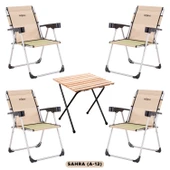 4 Adet Katlanır Kamp Sandalyesi ve Masa Seti - Rock - Sahra - Bardaklıklı - 140 KG - 1