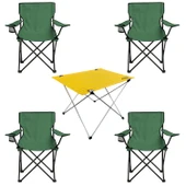 4 Adet Katlanır Kamp Sandalyesi ve Masa Seti - (DY.001) - Haki/Sarı - Plaj Sandalyesi - 2