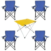 4 Adet Katlanır Kamp Sandalyesi ve Masa Seti - (DY.001) - Lacivert/Sarı - Plaj Sandalyesi - 2
